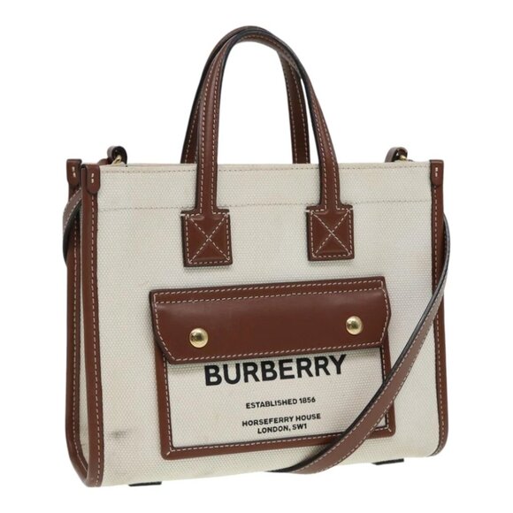 BURBERRY Hand Bag Canvas Leather Beige Auth - Picture 1 of 16